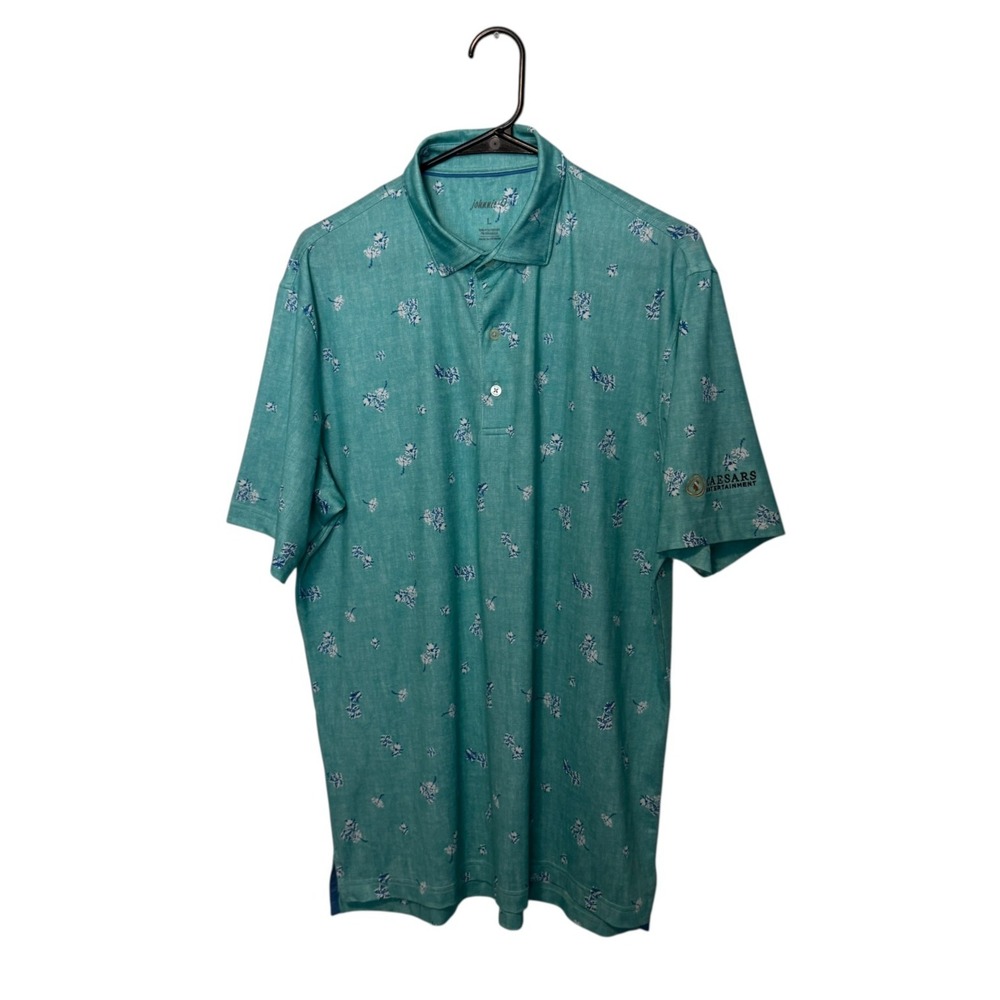 Johnnie O Polo Shirt Mens Large Blue Floral Caesars Golf Performance Stretch